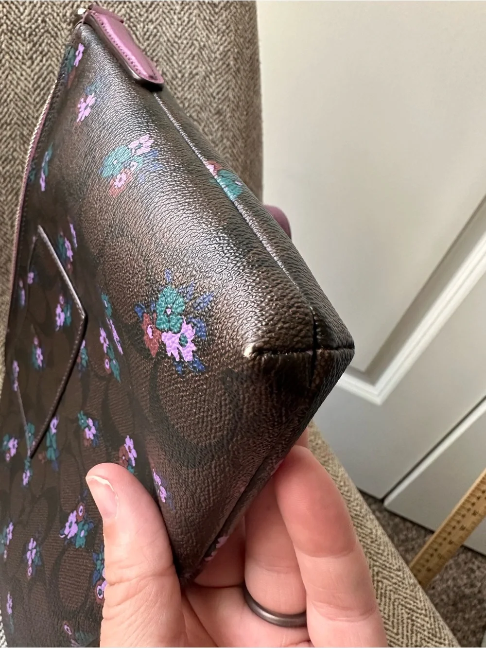 Coach Brown Signature Crossbody with Purple Floral Accents